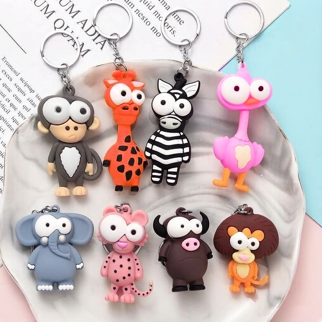 Cartoon big-eyed animal key chain animal rubber pendant cute doll car ...
