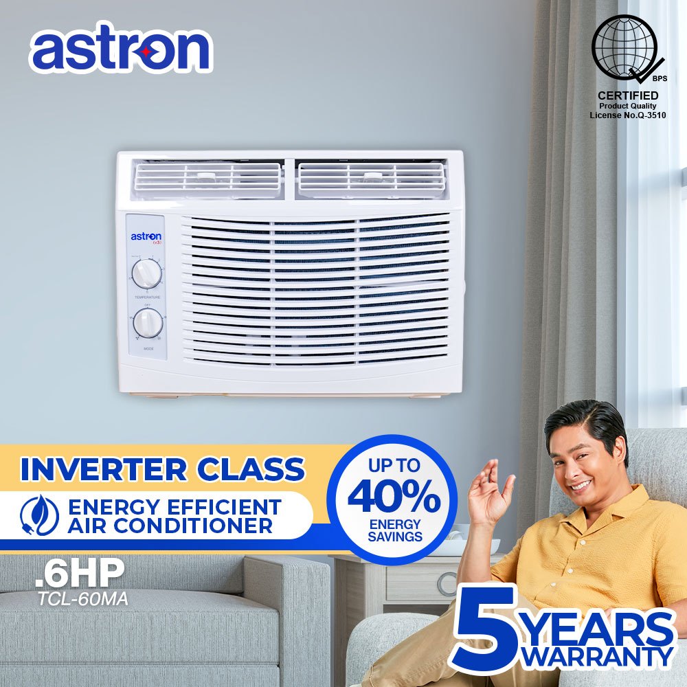 Astron 0.6HP Inverter Class Window Type Aircon - Manual | TCL60MA | Energy Saving| Built-in Filter | Anti-Rust Body | Ideal for Small Rooms