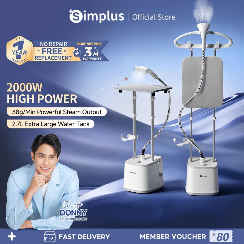 Simplus Stand Garment Steamer Upgrade 2.7L Water Tank 2000W 38g/Min ...