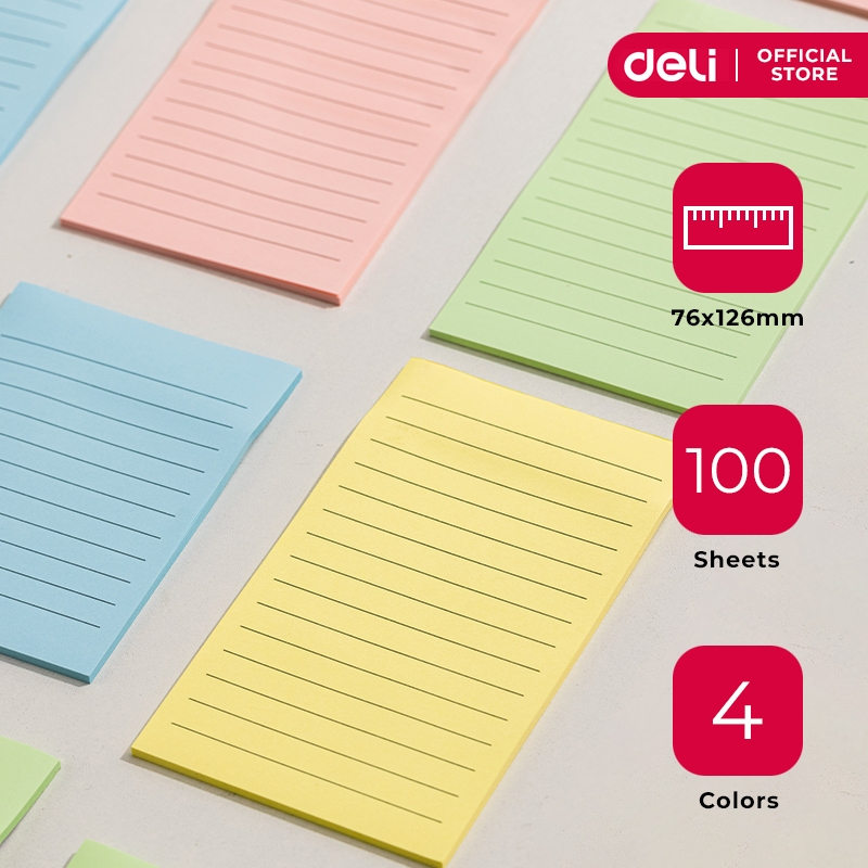 Deli A047 Lined Sticky Notes 3x5 Inches 4 Colors | Shopee Philippines