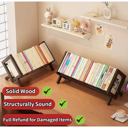Wooden Desktop Bookshelf Storage Rack Tilting Book Shelf For Office ...