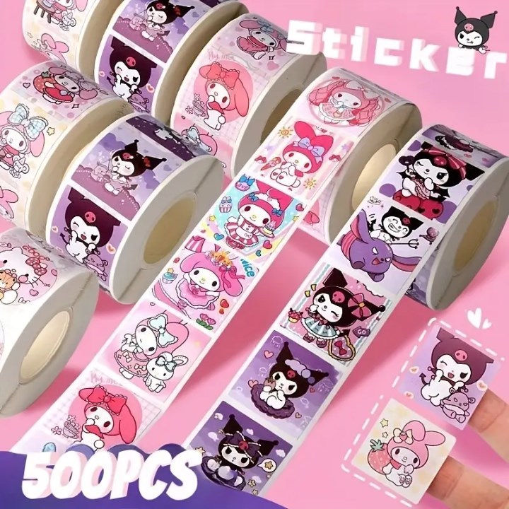 500pcs/roll Sanrio Sticker Cartoon Hello Kitty Kuromi Stickers Kawaii ...