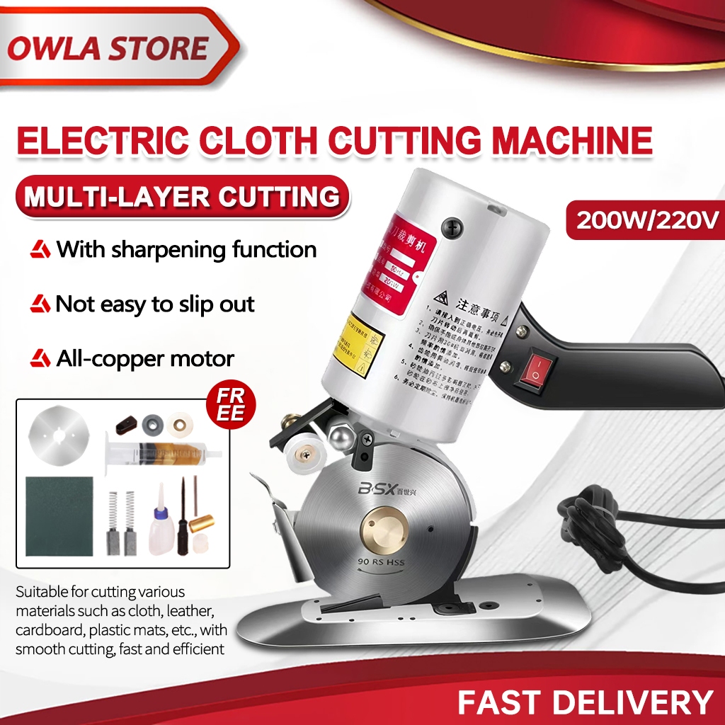 Electric Fabric Cutter 90MM/220V Hand-held Cloth Cutting Portable Round ...