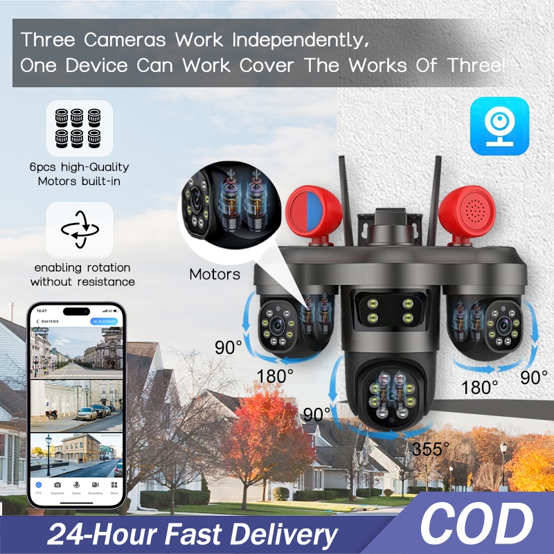 Three Lens Alert CCTV Camera 3 PTZ Outdoor Auto Tracking Night Vision ...