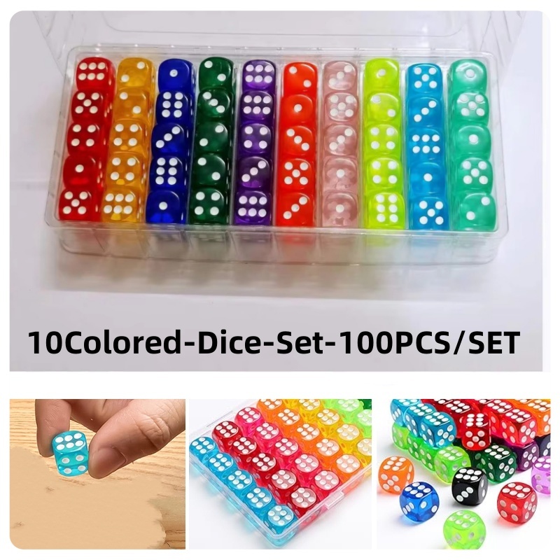 100Pcs 14mm Colored Dice Acrylic Game Dice,10 Colors for Board Games ...