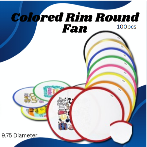 Quaff 100pcs Blank Printable Foldable Round Hand Fan with White Rim ...