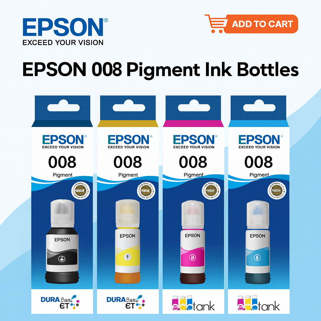 EPSON 008 Ink Bottle Set Black Cyan Magenta Yellow | Genuine Pigment ...