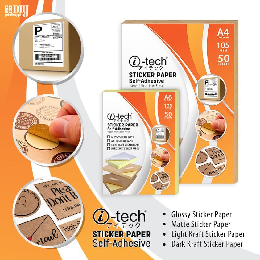 i-tech Printable Sticker Paper A4/A6 size 105gsm Labels/Adhesive for ...