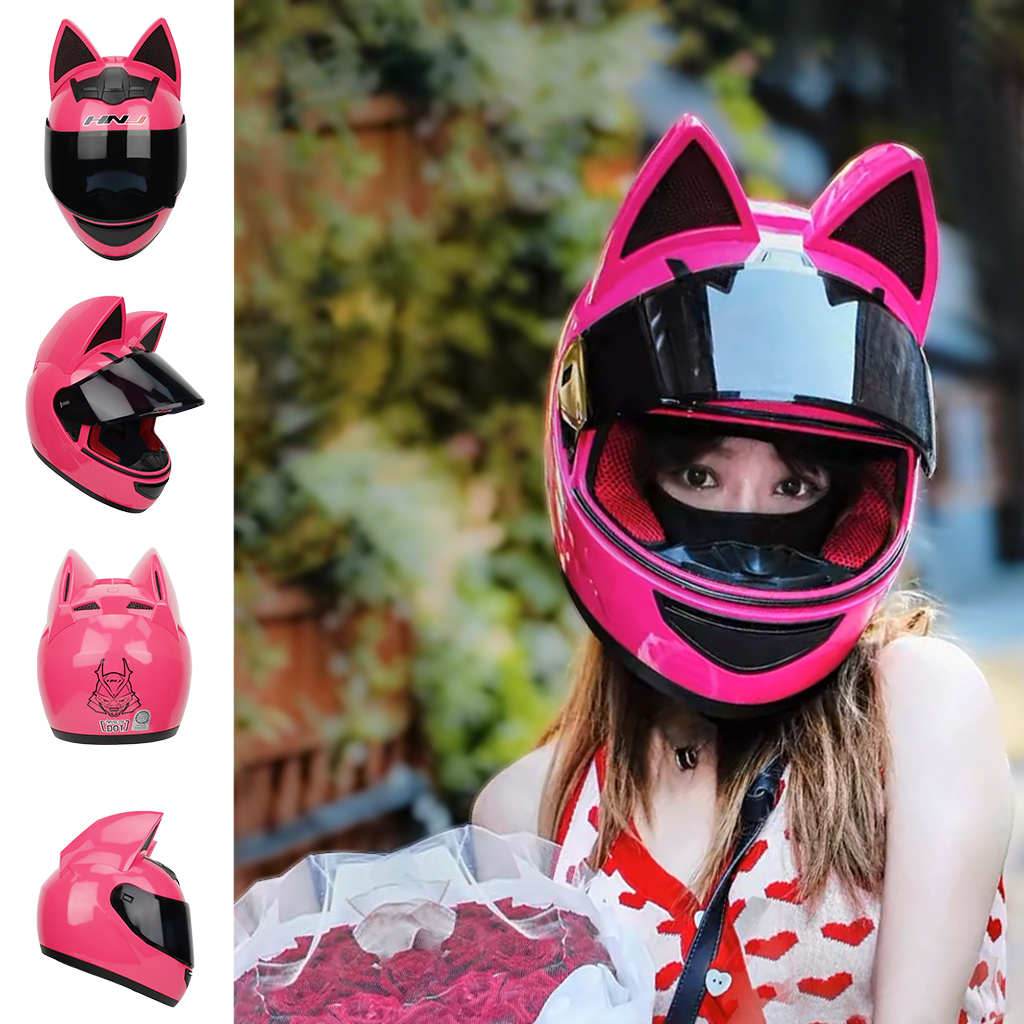 Cat Ear Pink Modular Helmet Pink Cat Ear Motorcycle Helmet HNJ Cat - Main Image