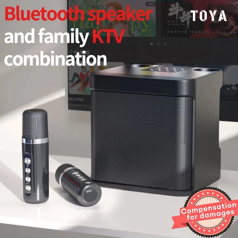 Bluetooth Speaker with mic Wireless Bluetooth Dual Microphone Karaoke ...