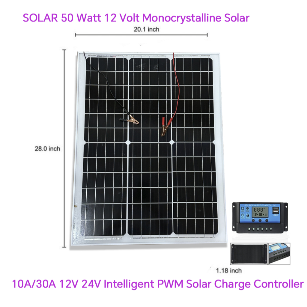 SOLAR 50/20 Watt 12 Volt Monocrystalline Solar Panel Free10A ...