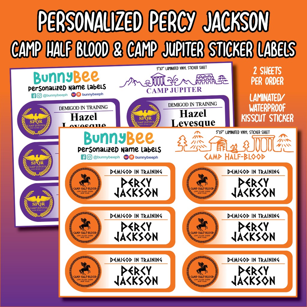 Percy Jackson Camp Half Blood & Camp Jupiter Sticker Name Labels ...