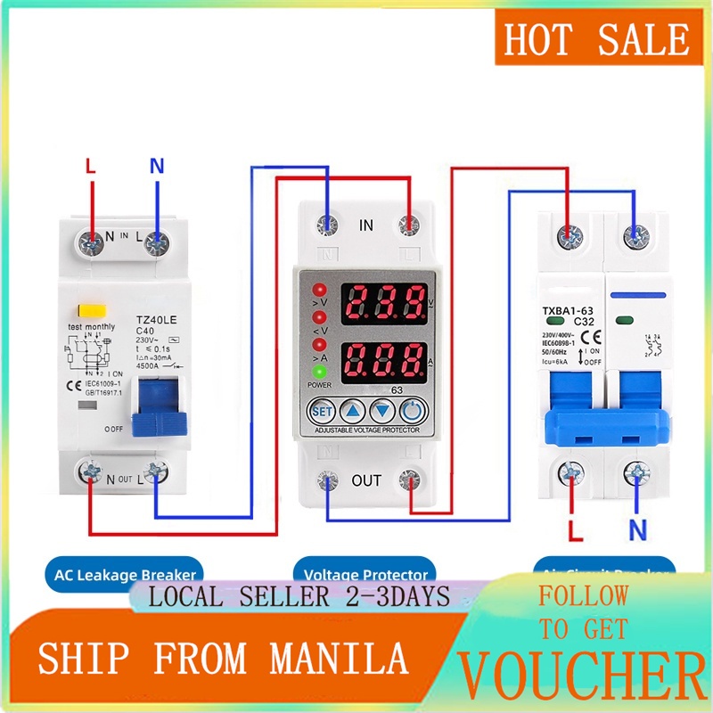 63A 230V Adjustable Digital Overvoltage/undervoltage Relay, Overcurrent ...