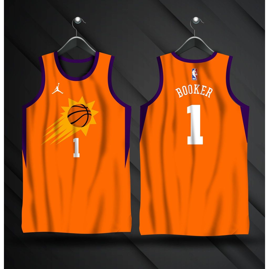 N B A JERSEY Phoenix Suns Devin Booker White Violet Orange Customize  Full Sublimation Jersey