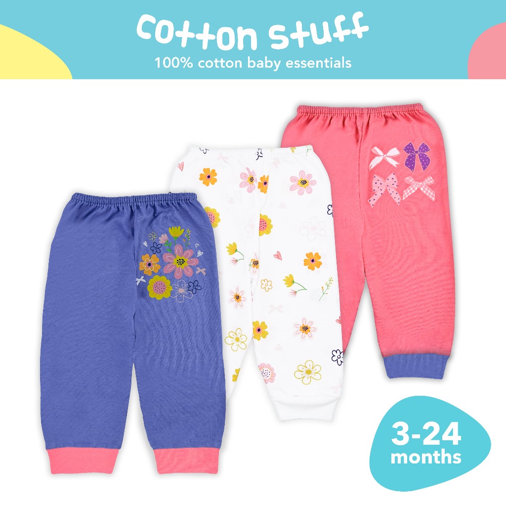 Cotton Stuff - 3-piece Pajama Pants (Blooming - Girl) | Shopee Philippines