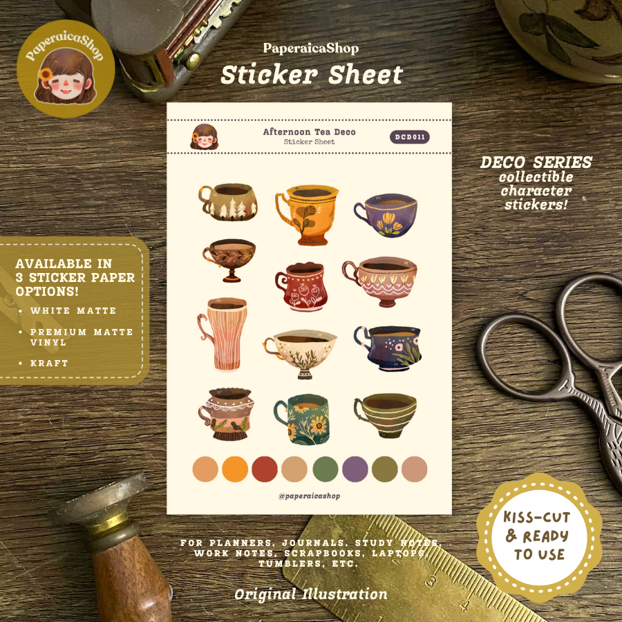 Tea Stickers, Cup Stickers, Vintage Stickers, Coffee Stickers | DCD011 ...