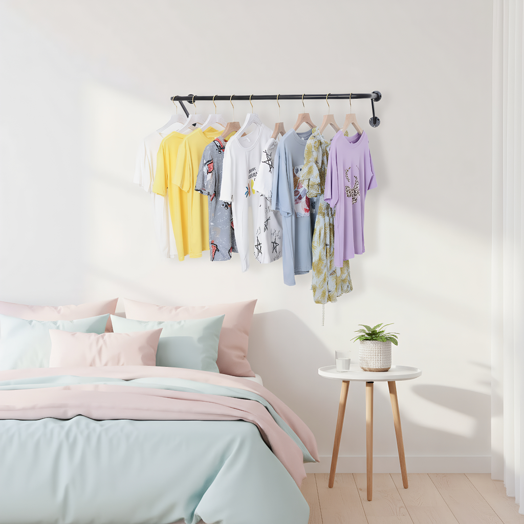 Metal Clothes Rack Wall-Mounted Hanger Clothes Detachable Hanger Rack ...