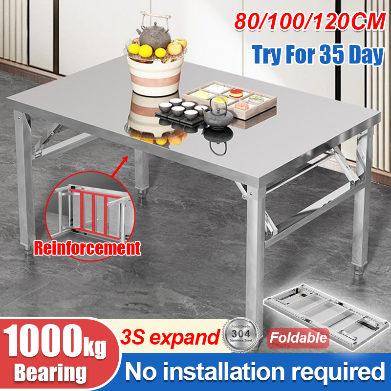 【SUS 304】Stainless Steel Table Foldable Square Table /Round Table ...