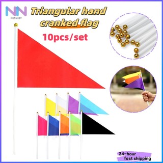 10Pcs Mini Triangular Hand Cranked Flag With Pole Small Hand Flag 14 ...