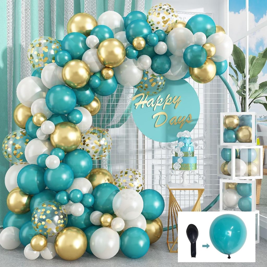 Balloons Party Decorations Set Teal Blue 2026 Lucky Color Garland Arch ...