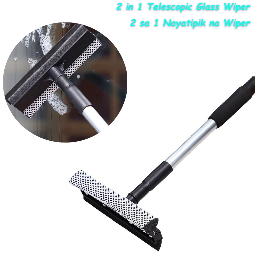 1pc 2 in 1 Telescopic Glass Wiper Long Handle Double Sided Sponge Wiper ...