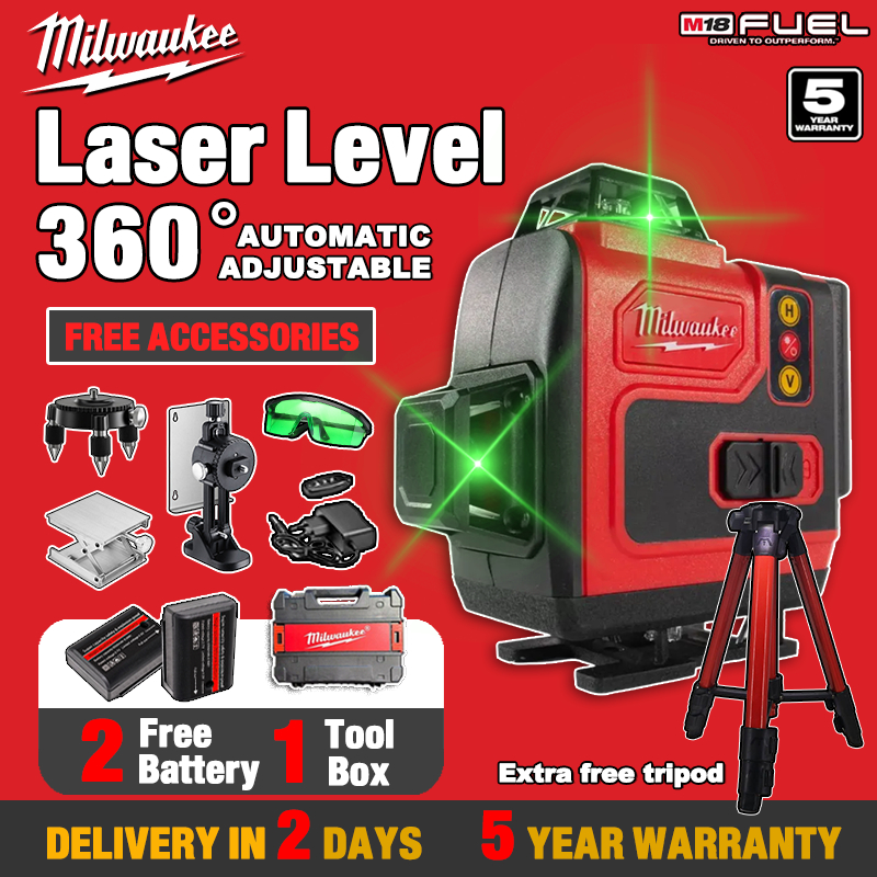 【Free 2x Battery】Milwaukee 16 line laser level 360° high precision ...