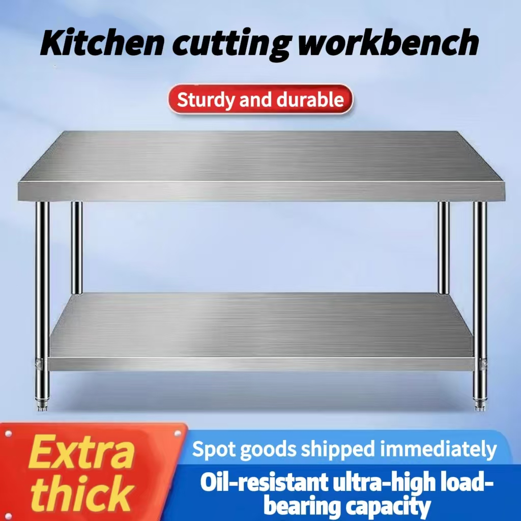 Countertop Kitchen 304 Stainless Steel Cutting Work Table 2 Layers Rack ...