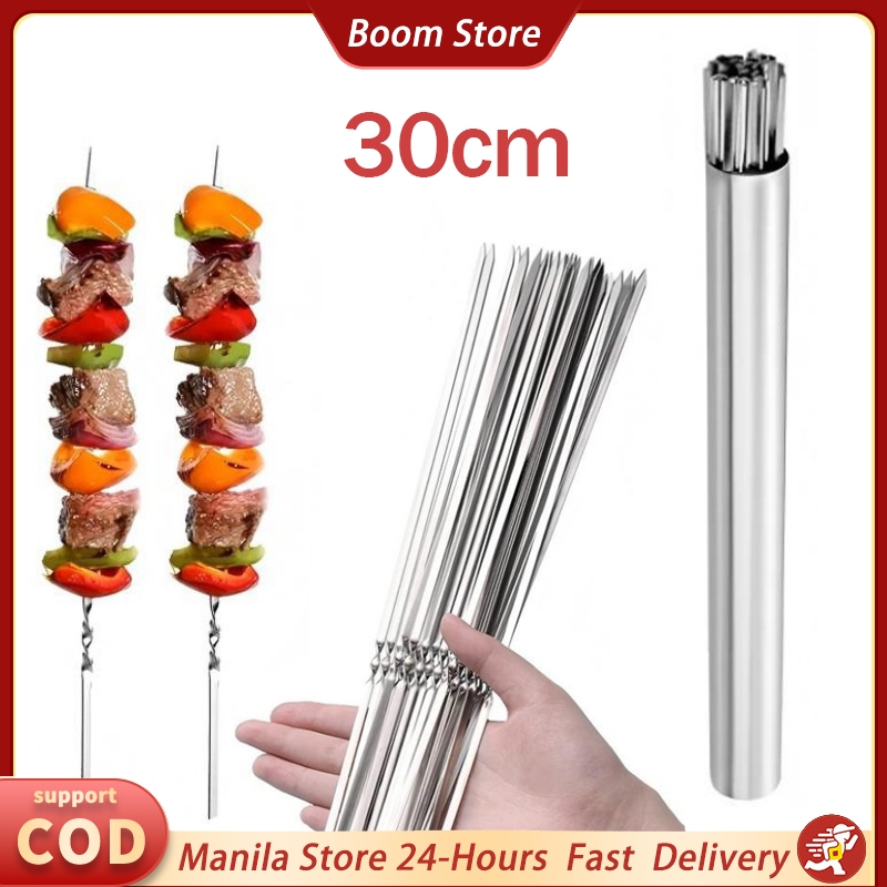 50pcs Stainless BBQ Skewer Stick Reusable Barbecue Grilled Kabob ...