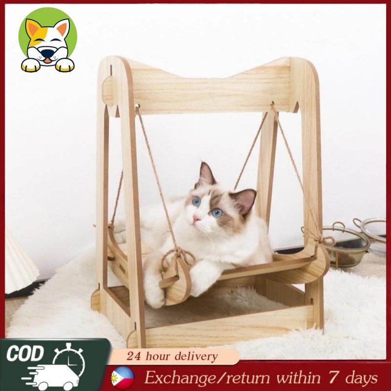 Cat rocking chair hanging detachable solid wood pet swing hammock, cat ...