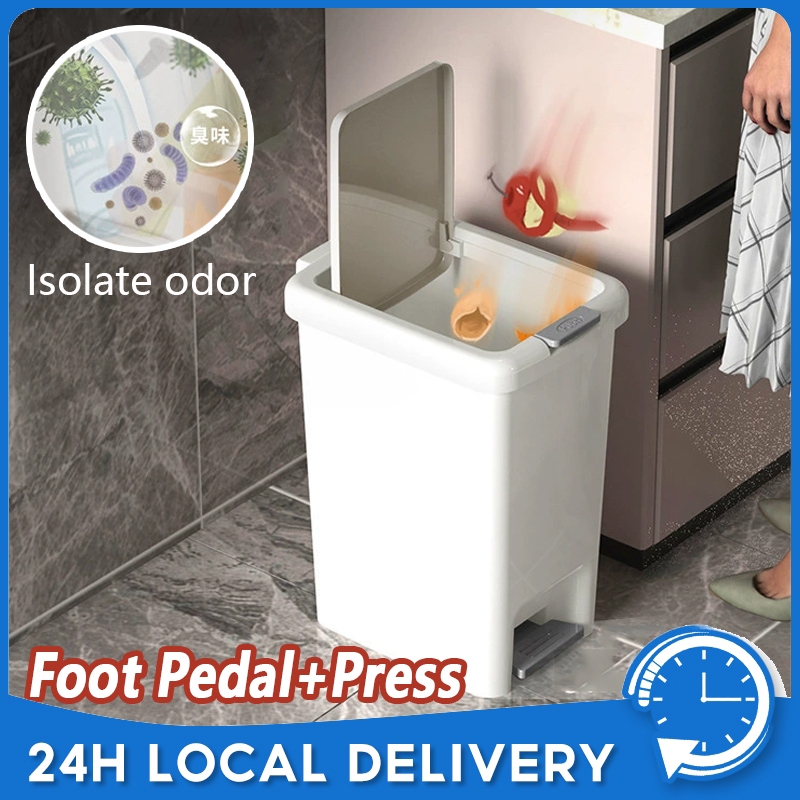 Bathroom Trash Can Hands-Free Foot Pedal Trash Can with Lid Waterproof ...