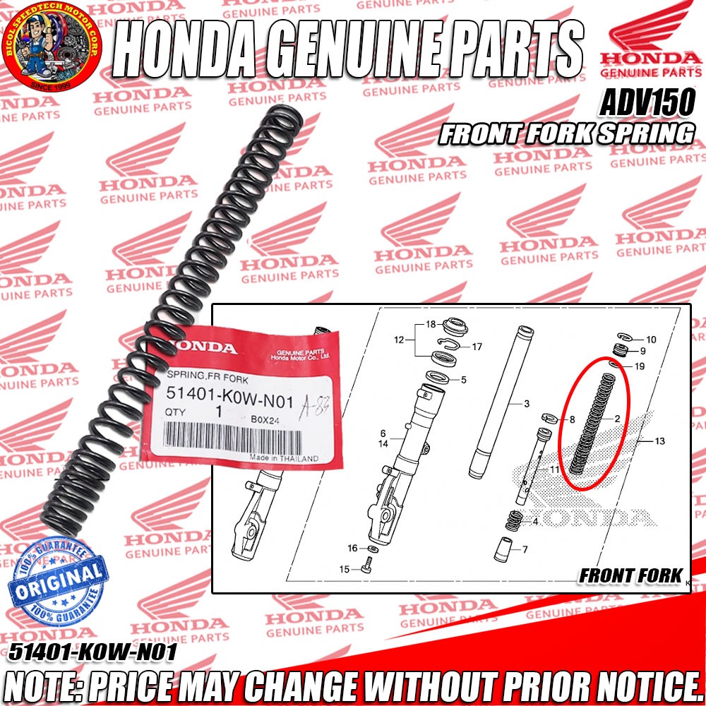 ADV 150 FRONT FORK SPRING (HPI) (GENUINE: 51401-K0W-N01) | Shopee ...