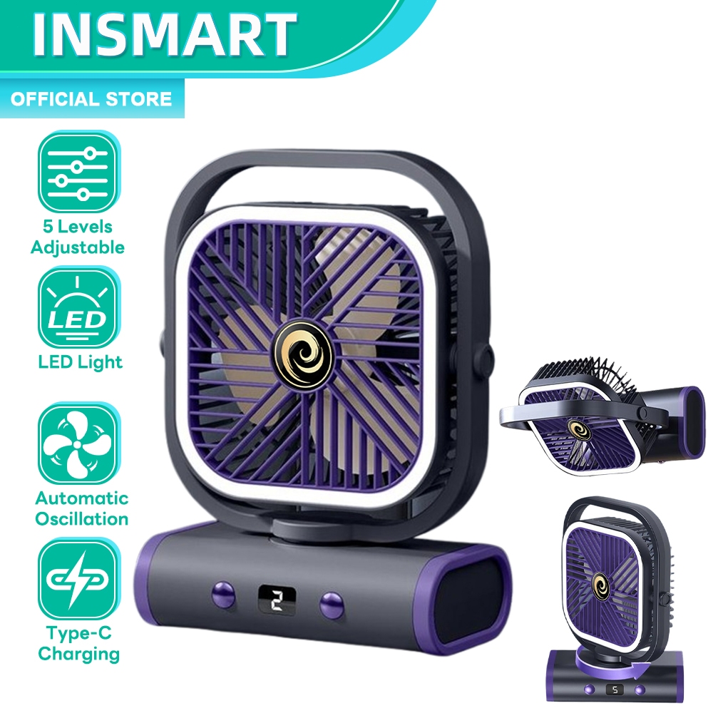 INSMART Digital Display Oscillating Desktop Fan Type-c Charging Wall ...