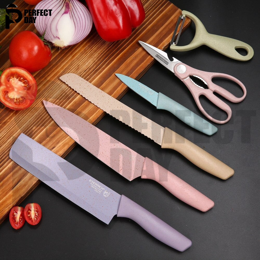 Perfect Knife Set 6 PCS Pastel Colors Stainless Steel Chef Knife Bread ...
