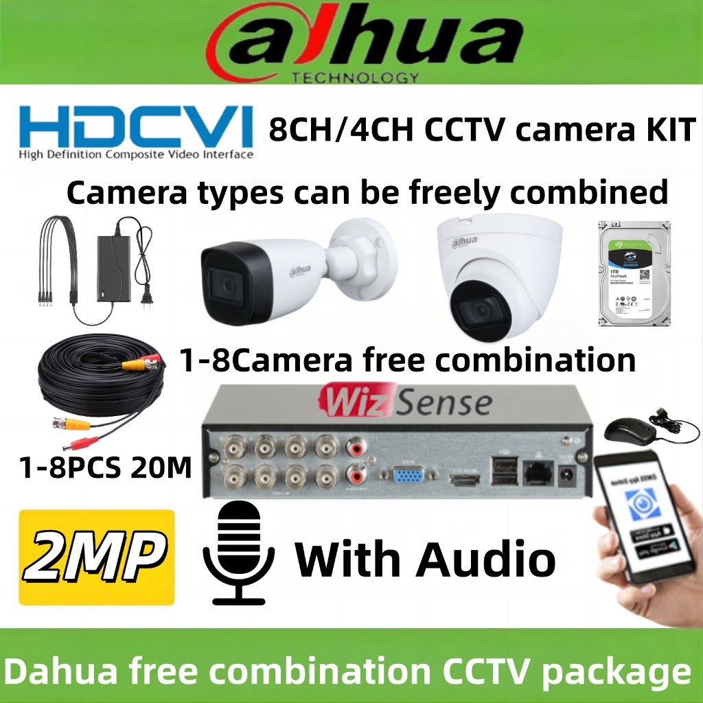 Dahua CCTV Camera KIT DVR 8CH 2MP CCTV package With Audio 1-8 camera ...