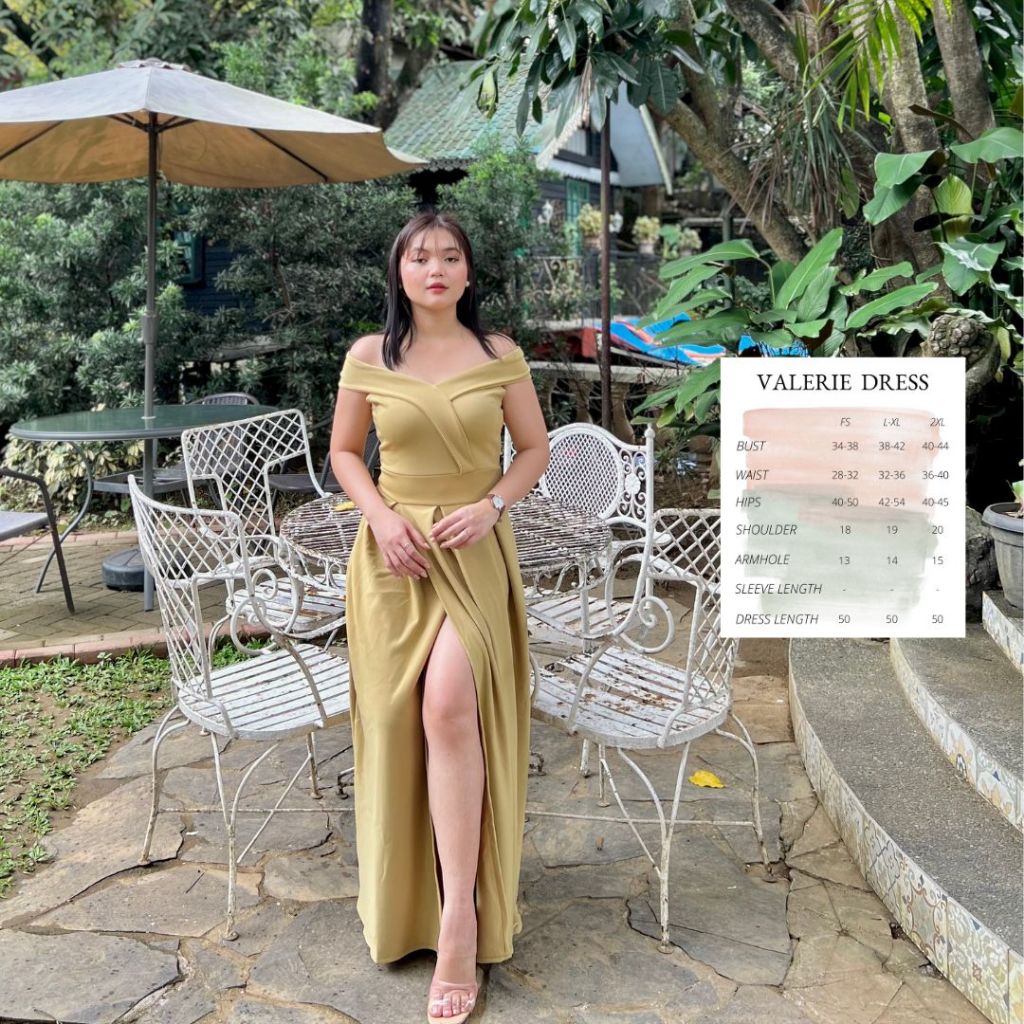 SHADES OF KHAKI CREAM FORMAL DRESS | Shopee Philippines