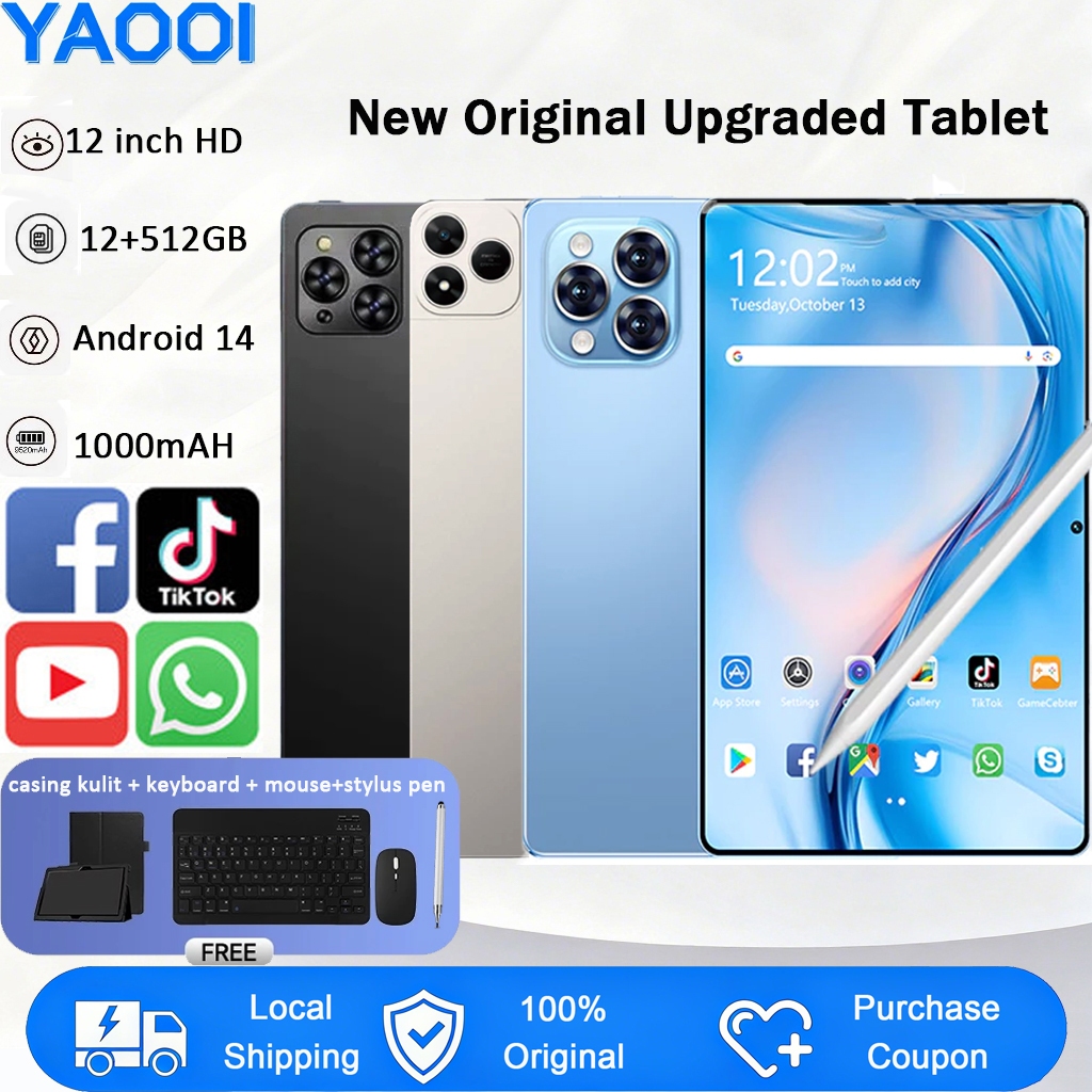 YAOOI Pad Android14.0 Tablet Original 5G 12inch 512GB Tablet for Adults ...