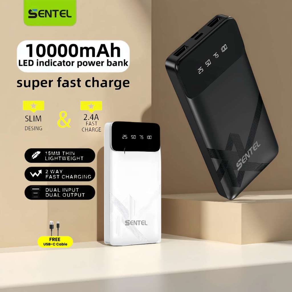 Sentel 10000mAh Powerbank Slim and Lightweight Fast Charging Power Bank ...