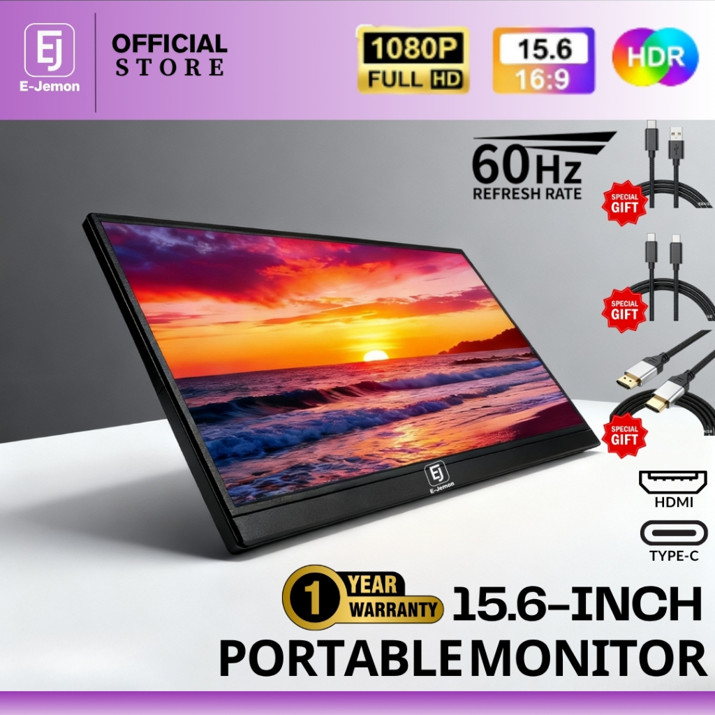 15.6-inch 1080P FHD Portable Monitor for Laptop Gaming Office Viewing ...