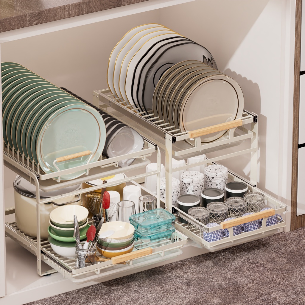 Dish Drainer Rack Kitchen Pullout Dish Storage Rack Sliding Metal ...