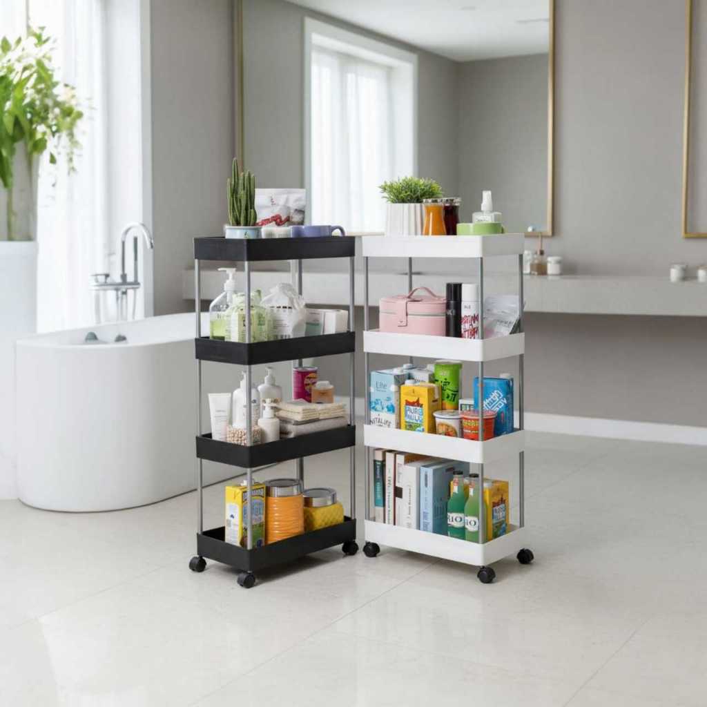 4 Layer Moving Rack Kitchen Storage Shelf Wall Cabinets Home Bedroom ...