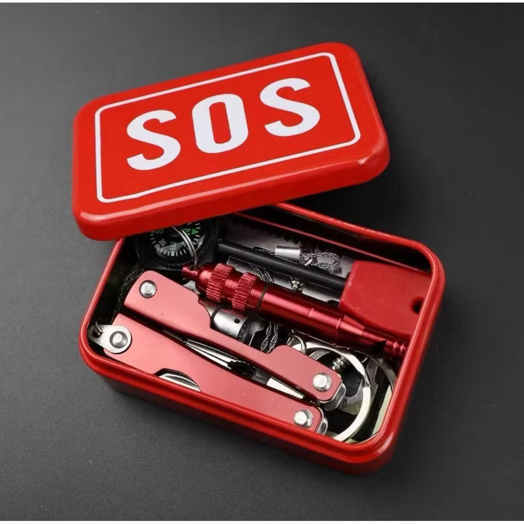 Portable SOS Kit Outdoor Survival Tool Storage Box Metal Emergency Box ...