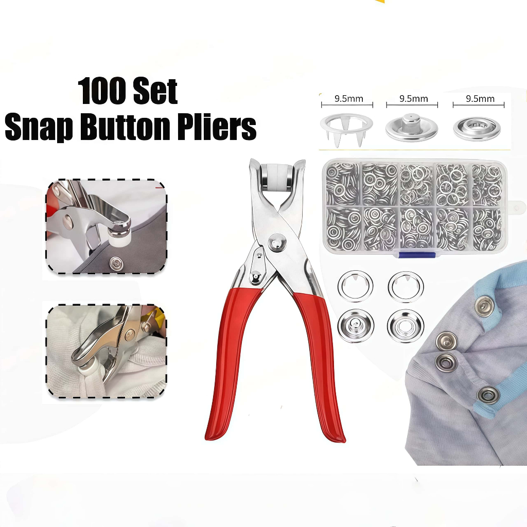 100 Set Snap Button Pliers Tools Set Eyelet Puncher Fastener Pliers No ...