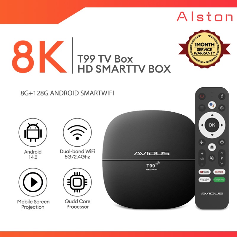 T99 8K ATV Android TV Box 16+256G Dual-Band Wi-Fi 2.4Ghz/5G BT 5.0 ...
