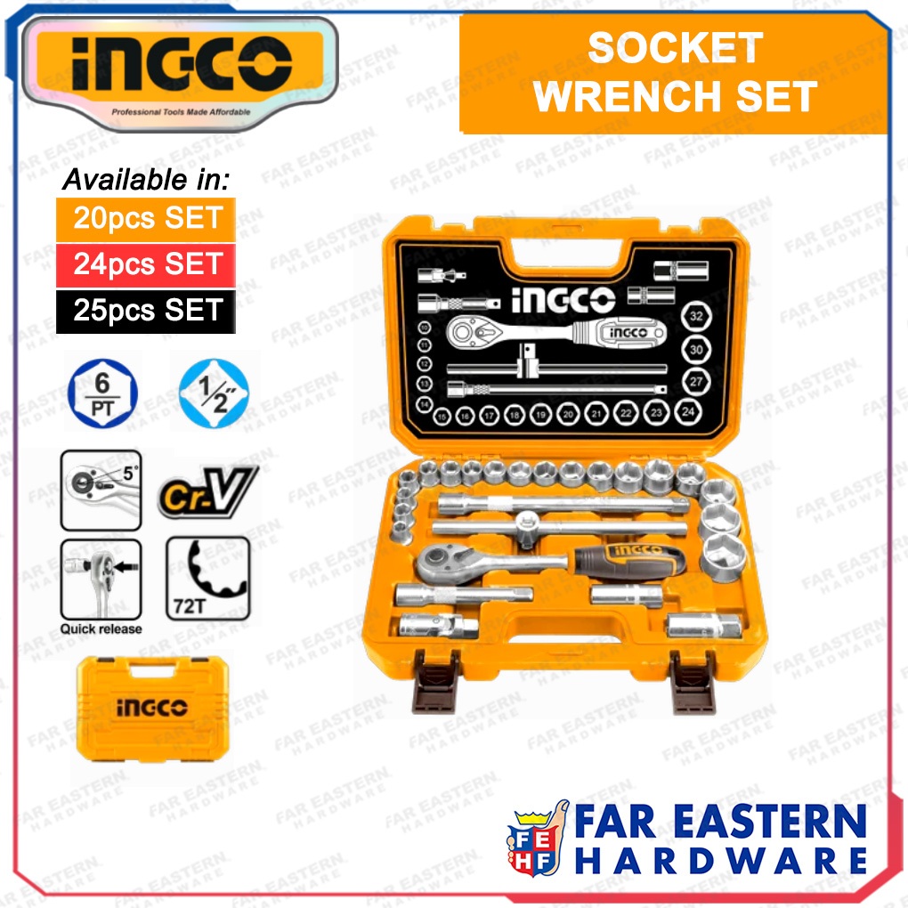 INGCO Socket Wrench Set Ratchet w/ Case 1/2