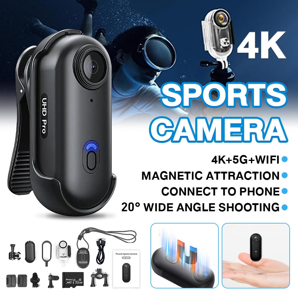 Mini Action Camera 4K/30FPS WiFi Camera Wateroroof Portrait Mode Mini ...