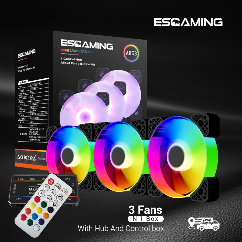 Esgaming X3 120mm ARGB RGB Case Fan 6Pin Silent Computer Fan With Hub ...