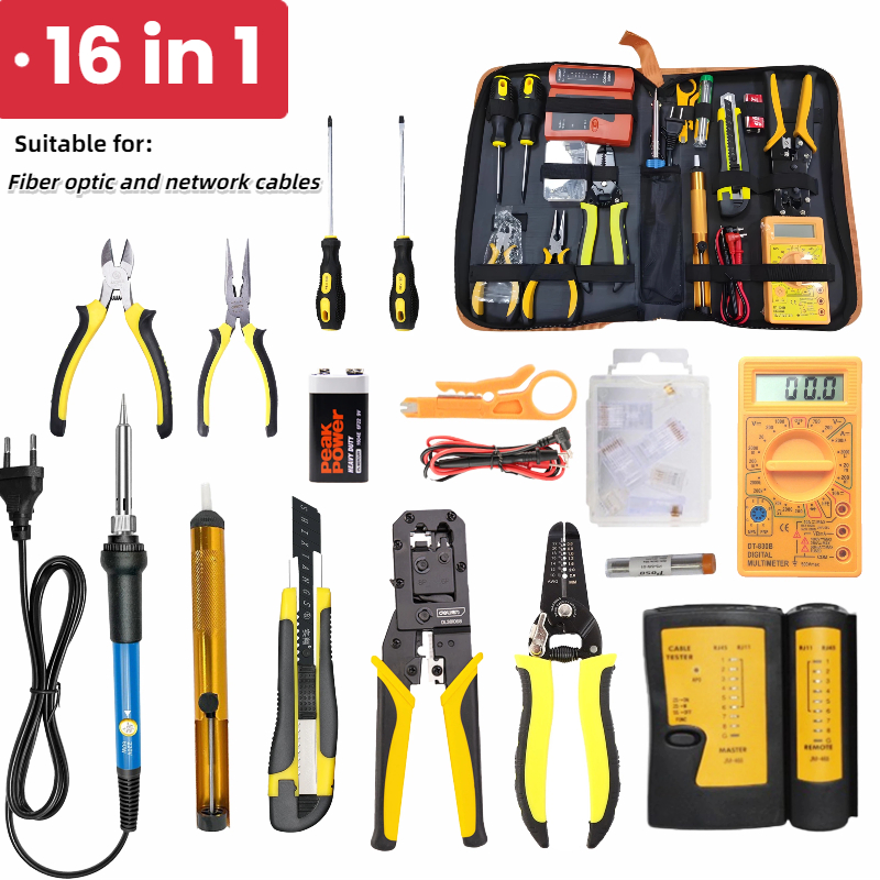 16 in 1 Network Tool Kit Ethernet LAN Crimping Tool Set Fiber optic ...