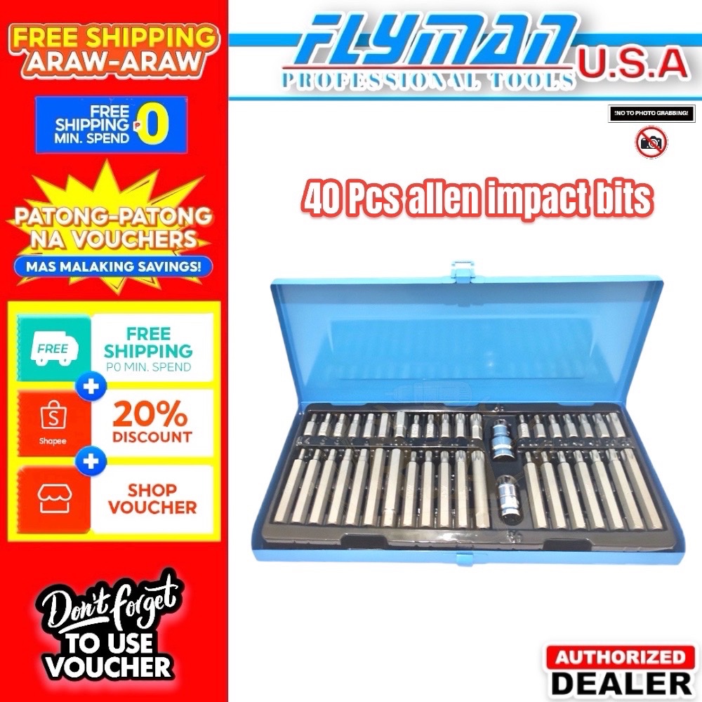 Flyman Tools Usa 40 Pcs Impact Allen Bits Allen Wrench Set Original ...
