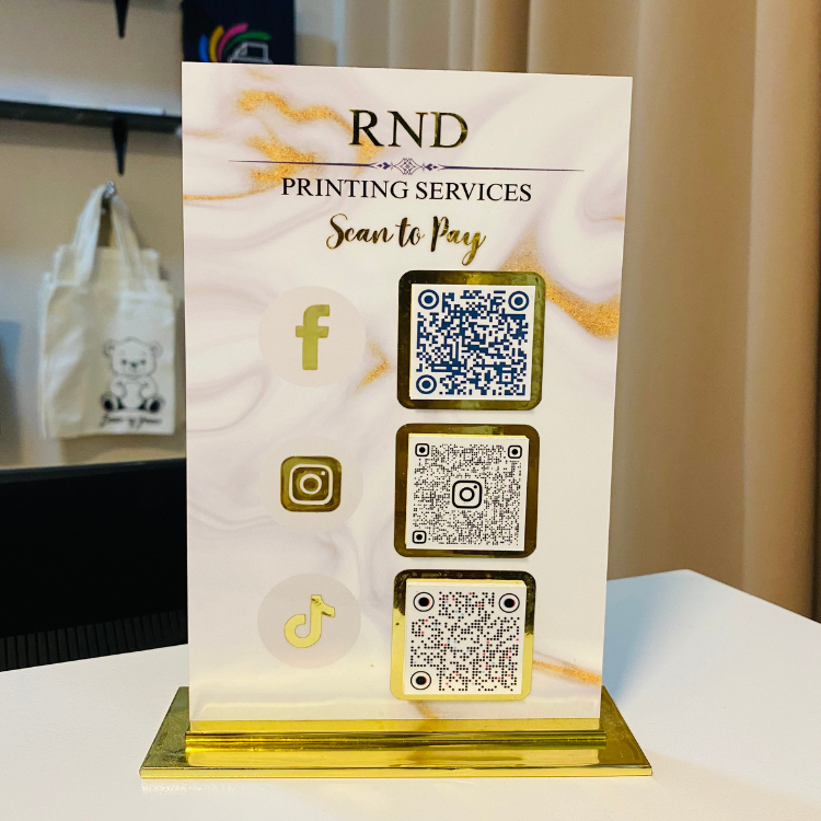Embossed QR Standee In gold decals (made of sintra board) | Shopee ...