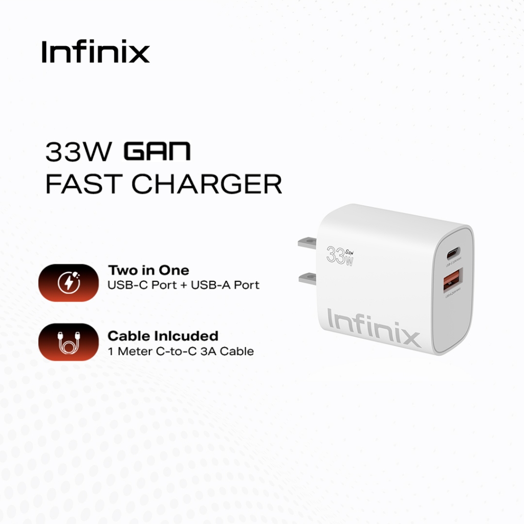 Infinix 33W GaN Fast Charger | Two-in-one USB-C Port + USB-A Port ...